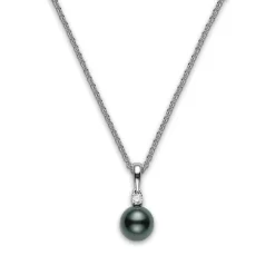 Everyday Essentials Black South Sea Cultured Pearl Pendant with Diamonds in 18K White Gold