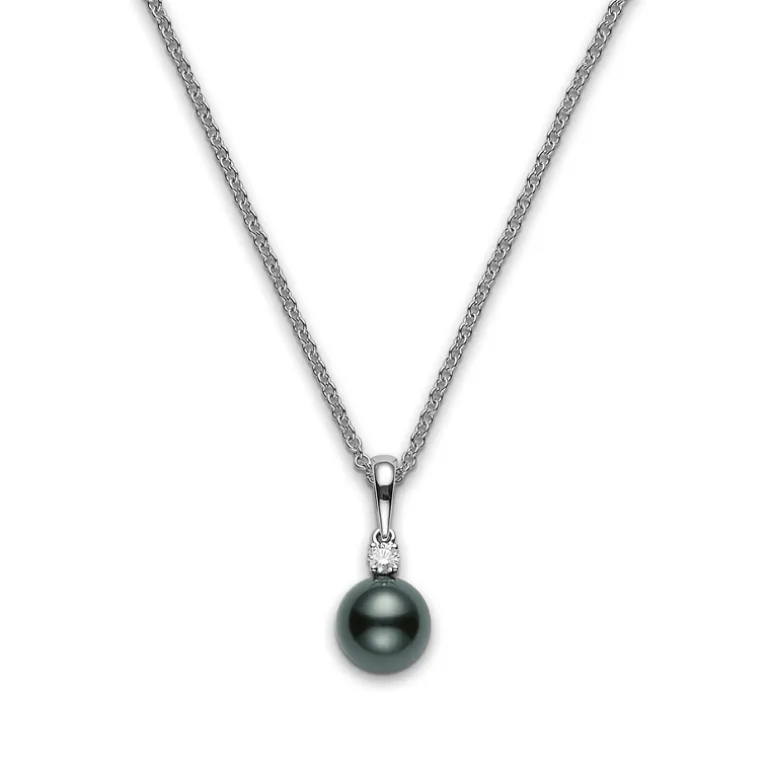 Everyday Essentials Black South Sea Cultured Pearl Pendant with Diamonds in 18K White Gold