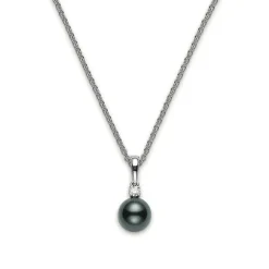 Everyday Essentials Black South Sea Cultured Pearl Pendant with Diamonds in 18K White Gold