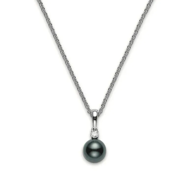 Everyday Essentials Black South Sea Cultured Pearl Pendant with Diamonds in 18K White Gold