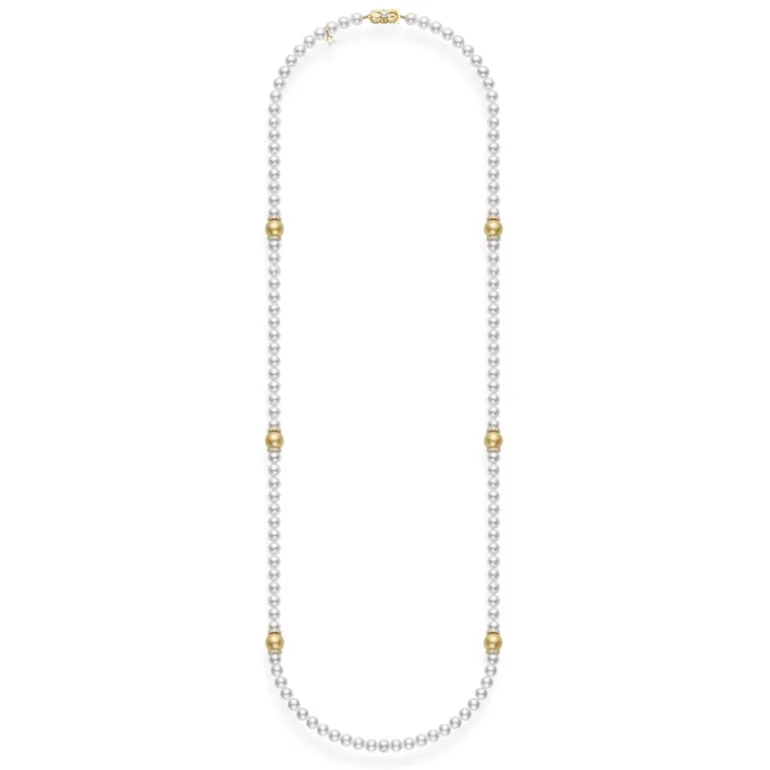 Fusion Akoya and Golden South Sea Cultured Pearl Strand with Diamond Rondelles