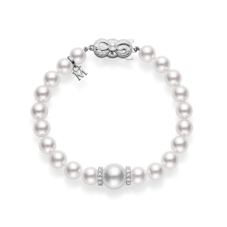 Fusion Akoya and White South Sea Cultured Pearl Bracelet With Diamond Rondelles