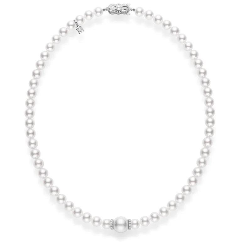 Fusion Akoya and White South Sea Cultured Pearl Strand with Diamond Rondelles