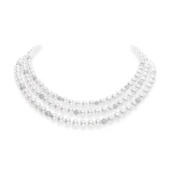 Fusion Akoya Cultured Pearl Triple Strand with Pave Diamond Spheres
