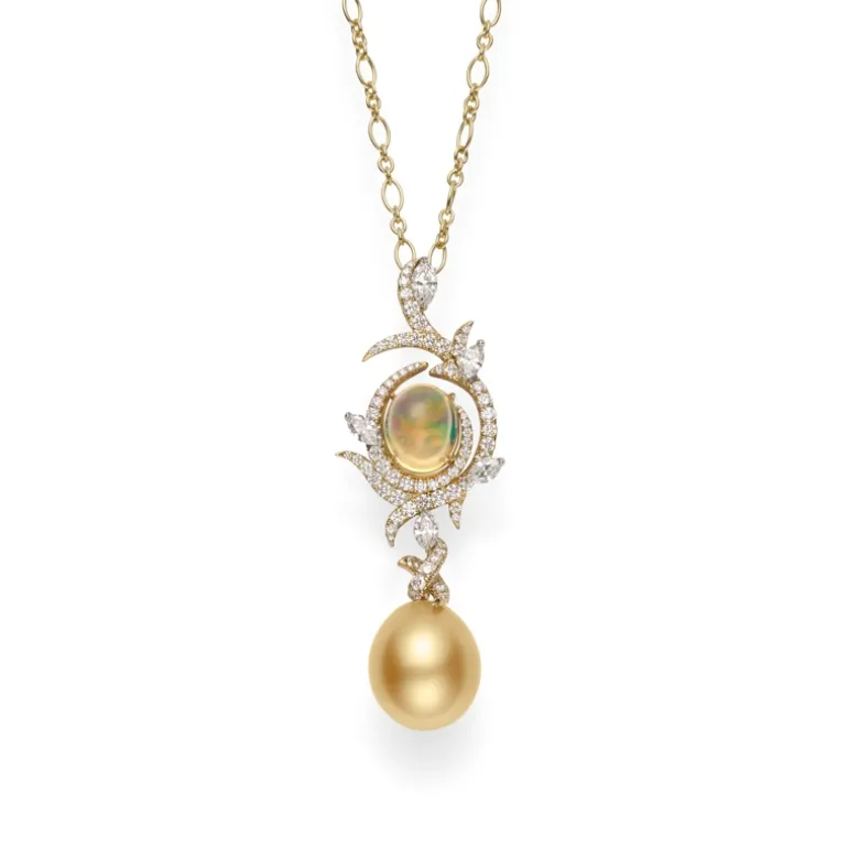 Golden South Sea Cultured Pearl and Opal Pendant
