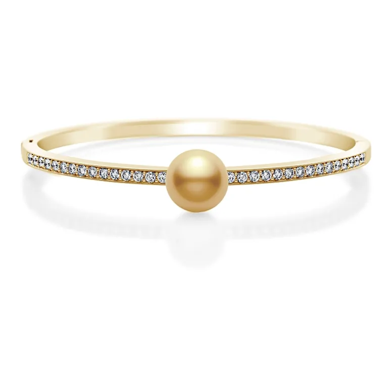 Golden South Sea Cultured Pearl and Diamond Bracelet in 18K Yellow Gold