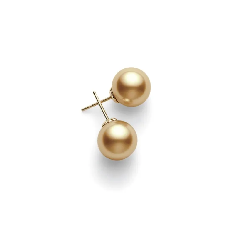 Golden South Sea Cultured Pearl Stud Earrings in 18K Yellow Gold