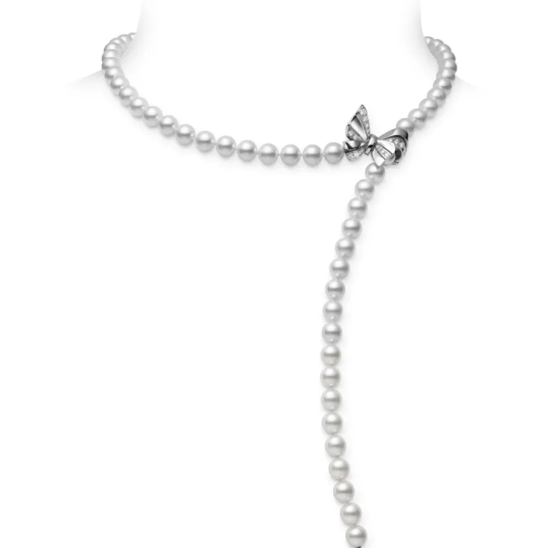Jeux de Rubans Akoya Cultured Pearl and Diamond Convertible Bracelet and Necklace in 18K White Gold