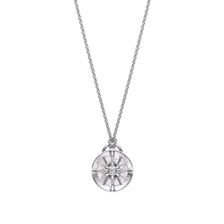 LUCKY ARROWS Mother of Pearl and Diamond Pendant in 18K White Gold