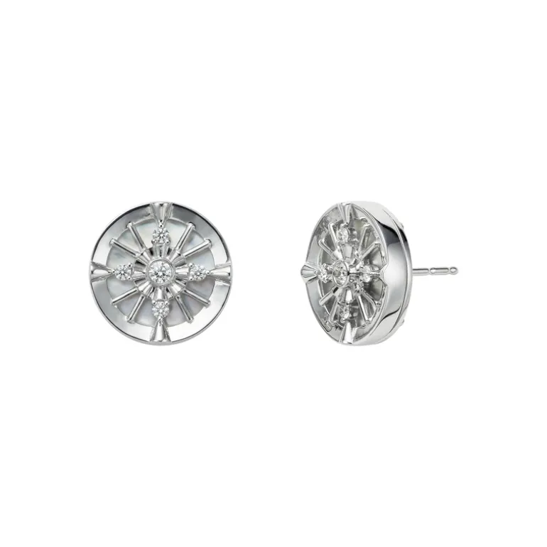 LUCKY ARROWS Mother of Pearl Earrings in 18K White Gold
