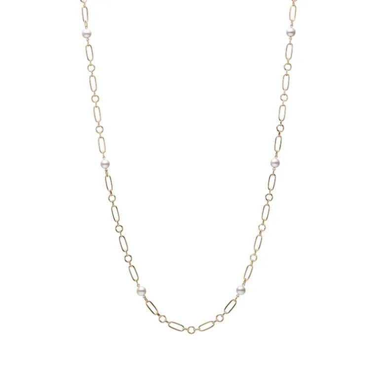 M Code Akoya Cultured Pearl Necklace in 18K Yellow Gold