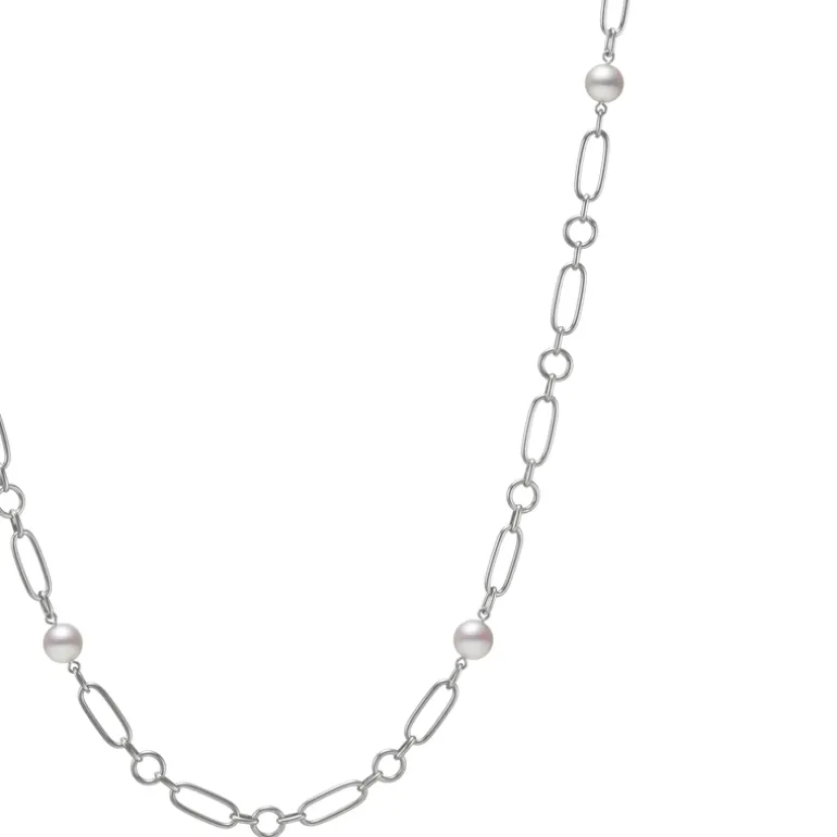 M Code Akoya Cultured Pearl Necklace in 18K White Gold - 32"