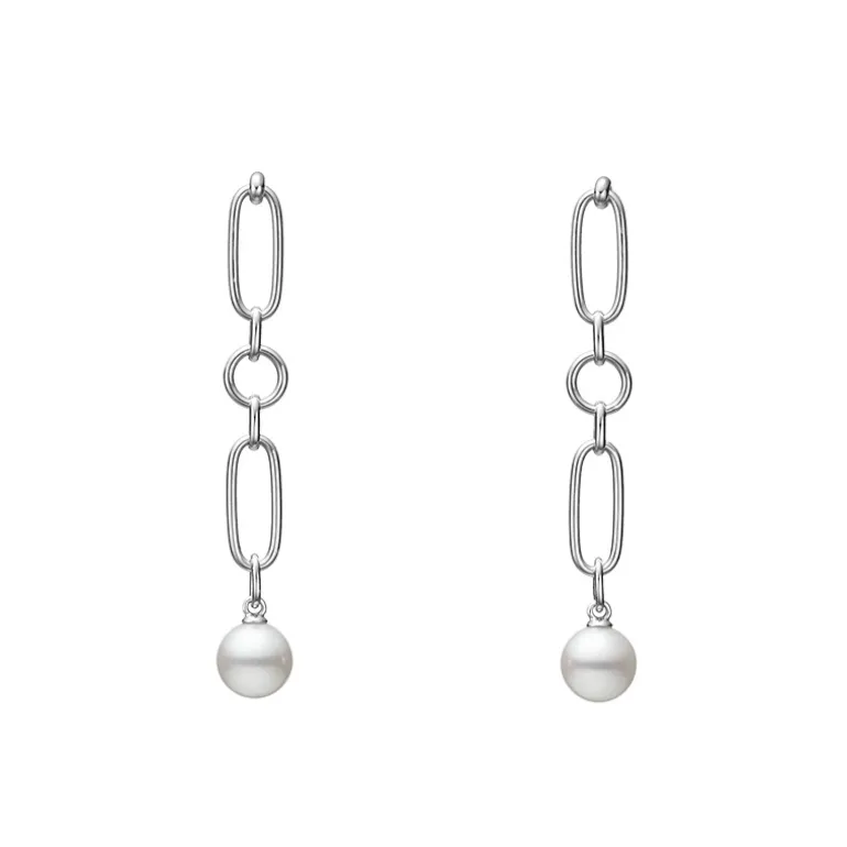 M Code Akoya Cultured Pearl Earrings in 18K White Gold
