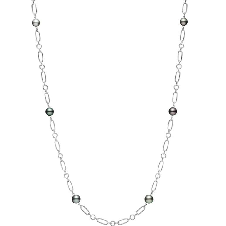 M Code Black South Sea Cultured Pearl Necklace in 18K White Gold