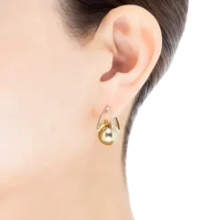 M Collection Golden South Sea Cultured Pearl Earrings with Diamonds in 18K Yellow Gold