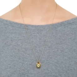M Collection Golden South Sea Cultured Pearl Pendant with Diamonds in 18K Yellow Gold