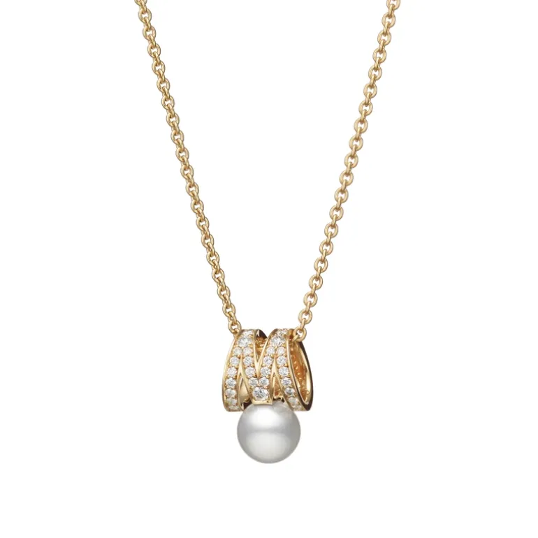 M Signature Akoya Cultured Pearl and Diamond Pendant in 18K Yellow Gold