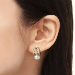 M Signature Akoya Cultured Pearl and Diamond Earrings in 18K Yellow Gold
