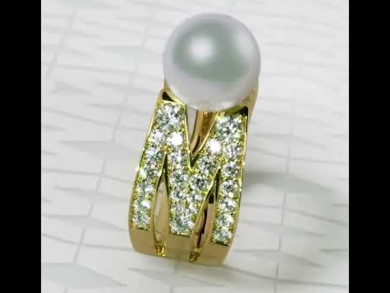 M Signature Akoya Cultured Pearl and Diamond Pendant in 18K Yellow Gold
