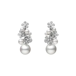 Mikimoto Bloom White South Sea Cultured Pearl and Diamond Earrings in 18K White Gold