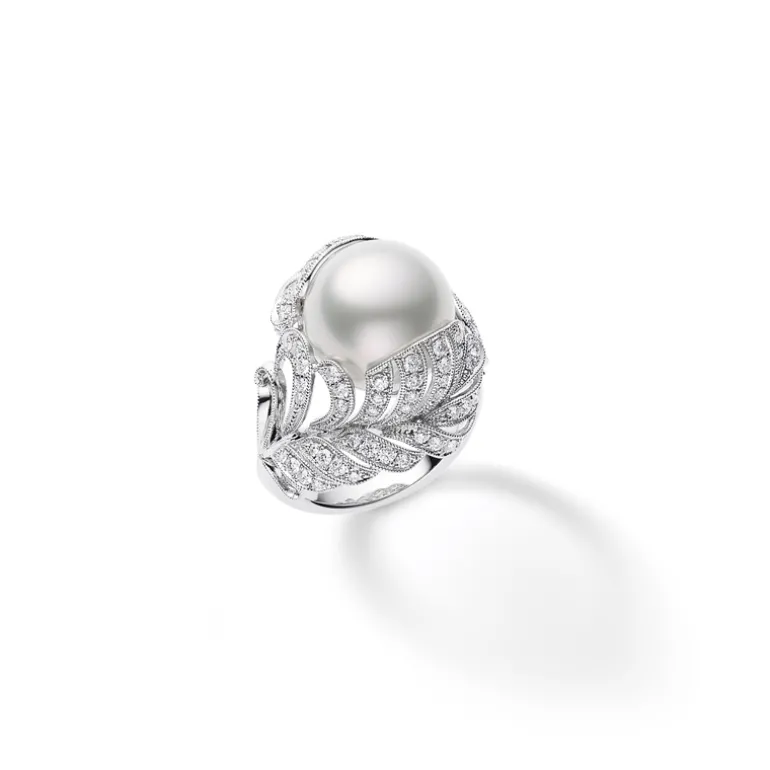 Mikimoto Feather Collection White South Sea Cultured Pearl and Diamond Ring
