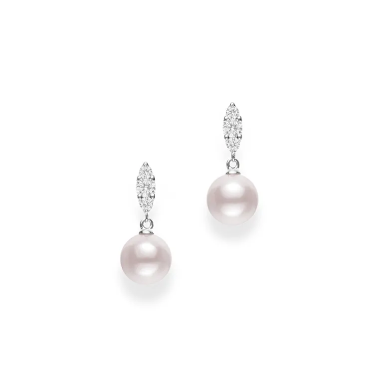 Morning Dew Akoya Cultured Pearl Earrings with Diamonds - 18K White Gold