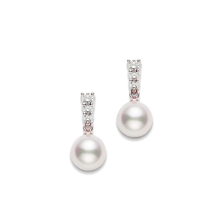Morning Dew Akoya Cultured Pearl Earrings – 18K Rose Gold