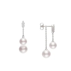 Morning Dew Akoya Cultured Pearl Earrings with Diamonds – 18K White Gold