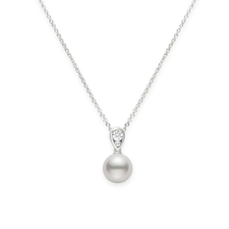 Morning Dew Akoya Cultured Pearl Pendant in18K White Gold
