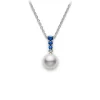 Morning Dew Akoya Cultured Pearl Pendant with Blue Sapphire – 18K White Gold