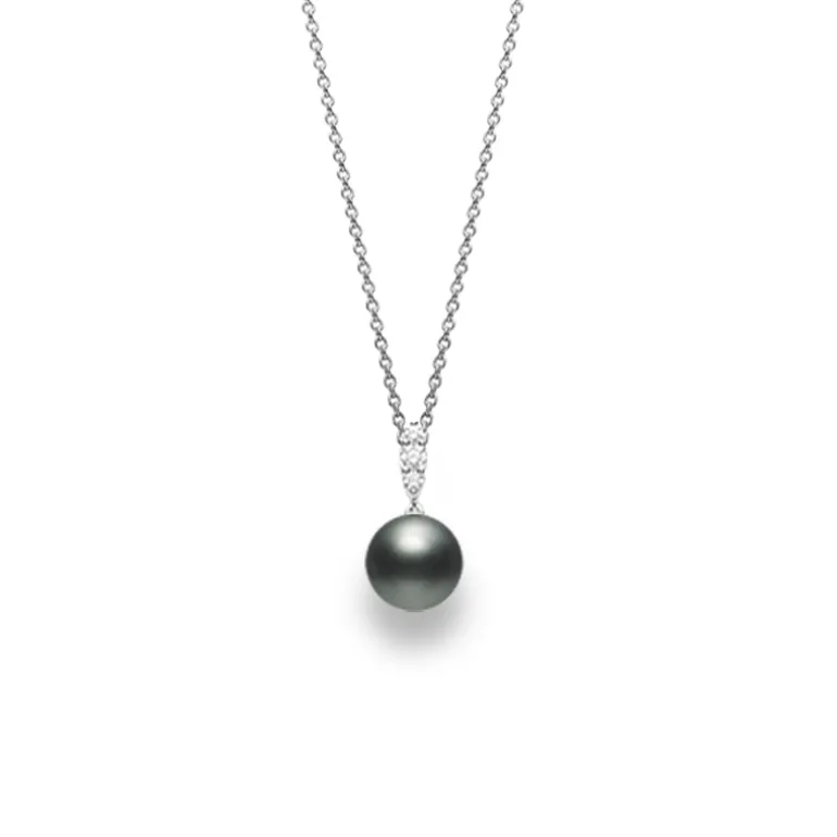 Morning Dew Black South Sea Cultured Pearl and Diamond Pendant