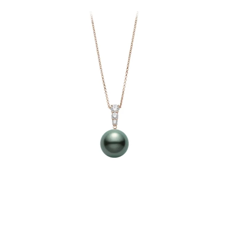 Morning Dew Black South Sea Pearl Pendant in 18K Pink Gold