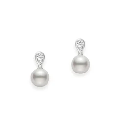 Morning Dew Diamond and Akoya Cultured Pearl Earrings in 18K White Gold