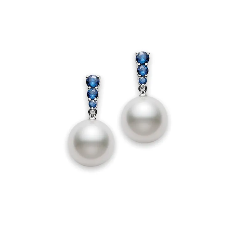 Morning Dew White South Sea with Blue Sapphire Earrings - Mikimoto