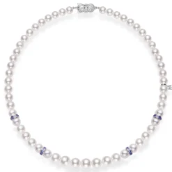 Ocean Akoya Cultured Pearl and Sapphire Necklace in 18K White Gold