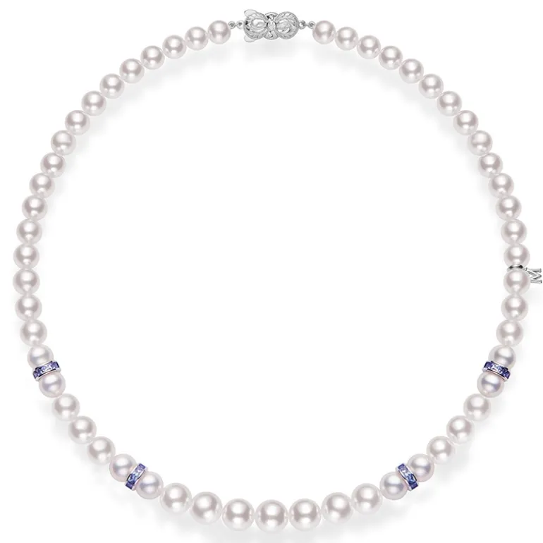 Ocean Akoya Cultured Pearl and Sapphire Necklace in 18K White Gold