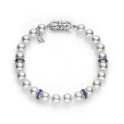 Ocean Akoya Cultured Pearl and Sapphire Rondelle Bracelet in 18K White Gold