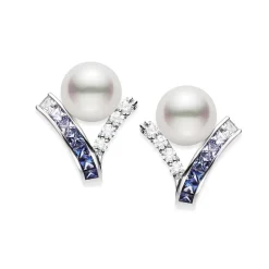 Ocean Collection Akoya Cultured Pearl and Sapphire Earrings
