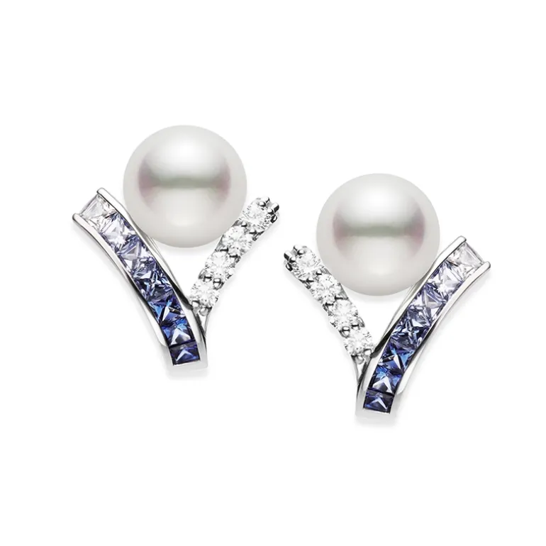 Ocean Collection Akoya Cultured Pearl and Sapphire Earrings