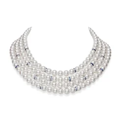 Ocean Collection Akoya Cultured Pearl Necklace with Sapphire and Diamond Rondelles in 18K White Gold