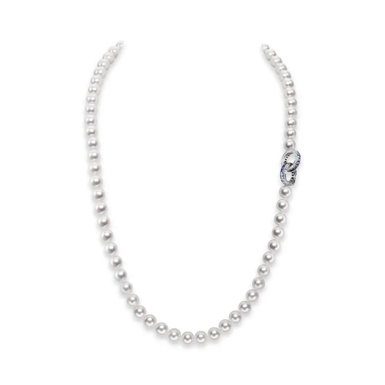 Ocean Collection Sapphire and Diamond Circle Necklace in 18K White Gold
