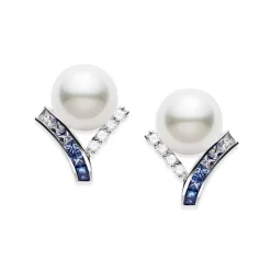 Ocean Collection White South Sea Cultured Pearl and Sapphire Earrings
