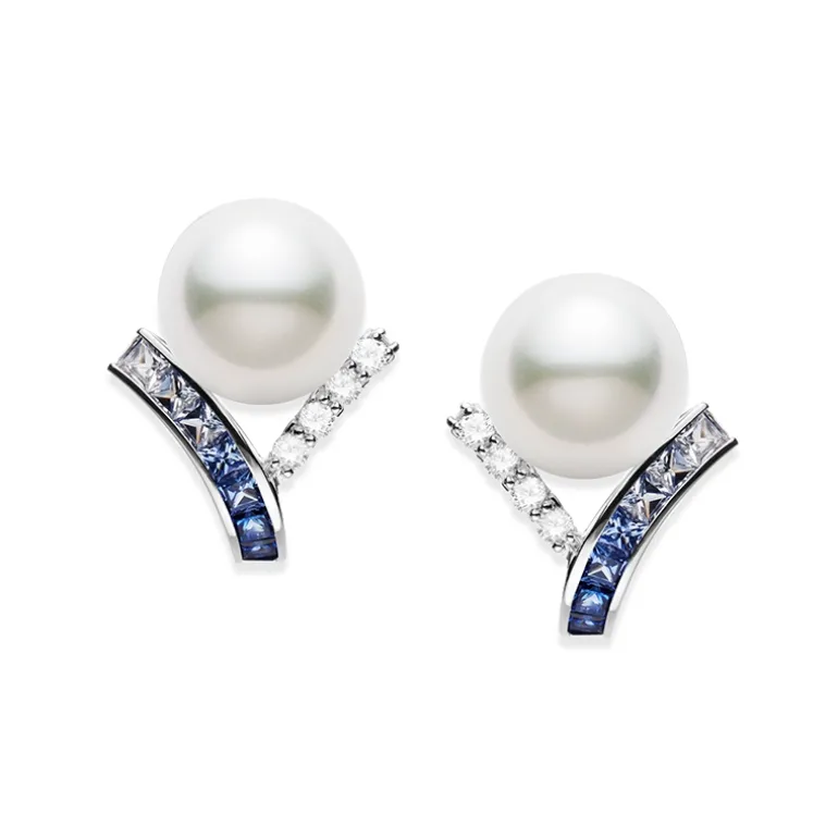 Ocean Collection White South Sea Cultured Pearl and Sapphire Earrings