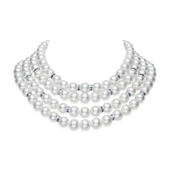 Ocean Collection White South Sea Cultured Pearl Necklace with Sapphire Rondelles in 18K White Gold
