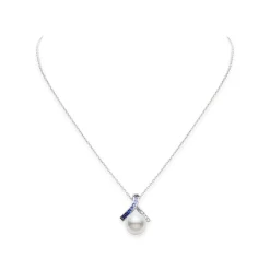 Ocean Collection White South Sea Cultured Pearl and Sapphire Pendant