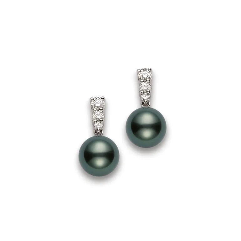 Pearl and Diamond Earrings, Morning Dew Earrings - Mikimoto