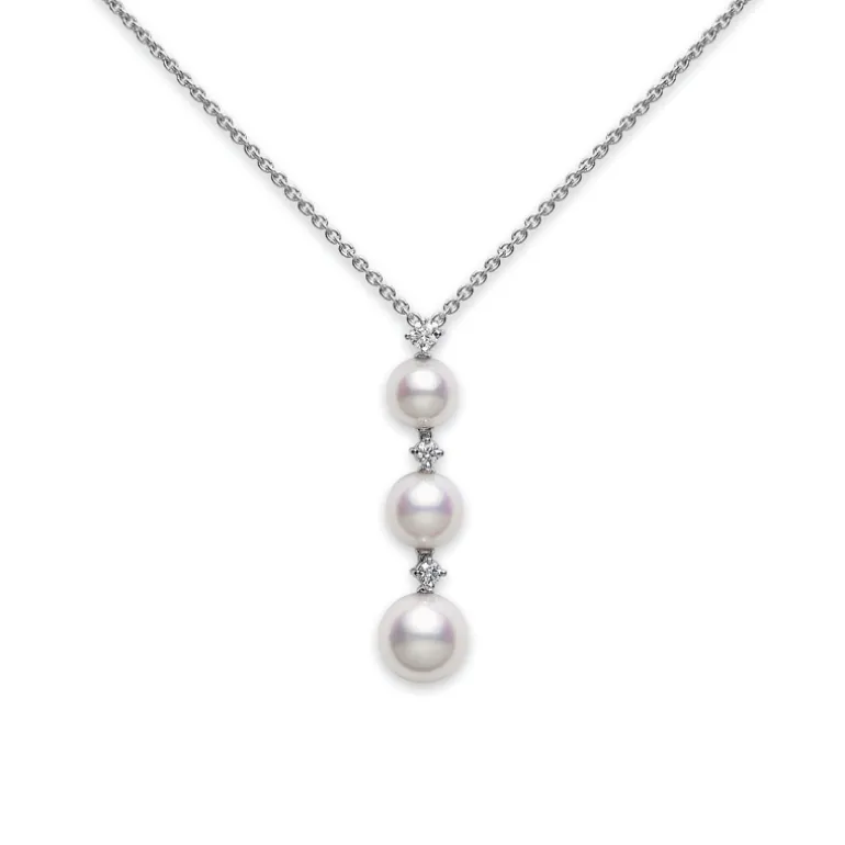 Pearl Pendant Necklace, Three Pearl Drop Pendant - Mikimoto
