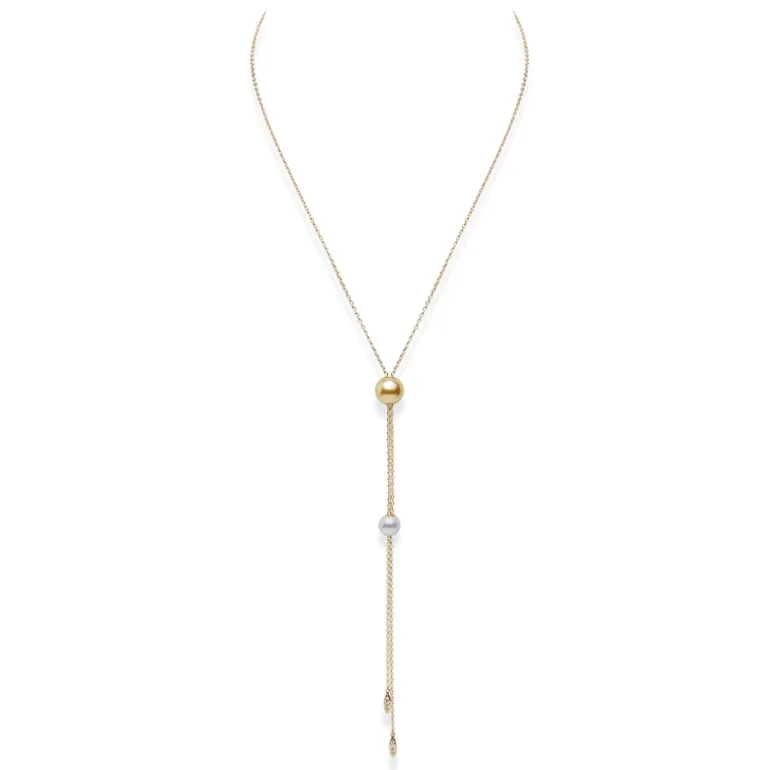 Pearls in Motion Akoya and Golden South Sea Cultured Pearl Pendant in 18K Yellow Gold