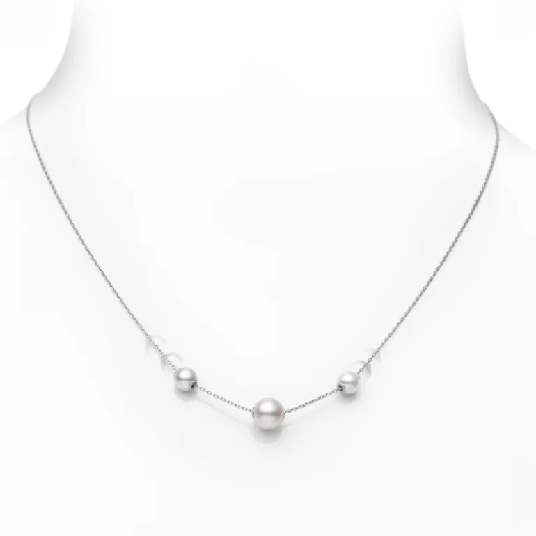 Pearls in Motion Akoya Cultured Pearl Necklace in 18K White Gold