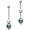 Pearls in Motion Black South Sea and Akoya Cultured Pearl Earrings in 18K White Gold
